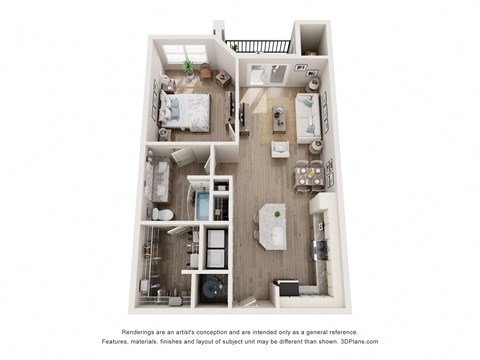 Floor plan for 1 bed, 1 bath, 748 sqft